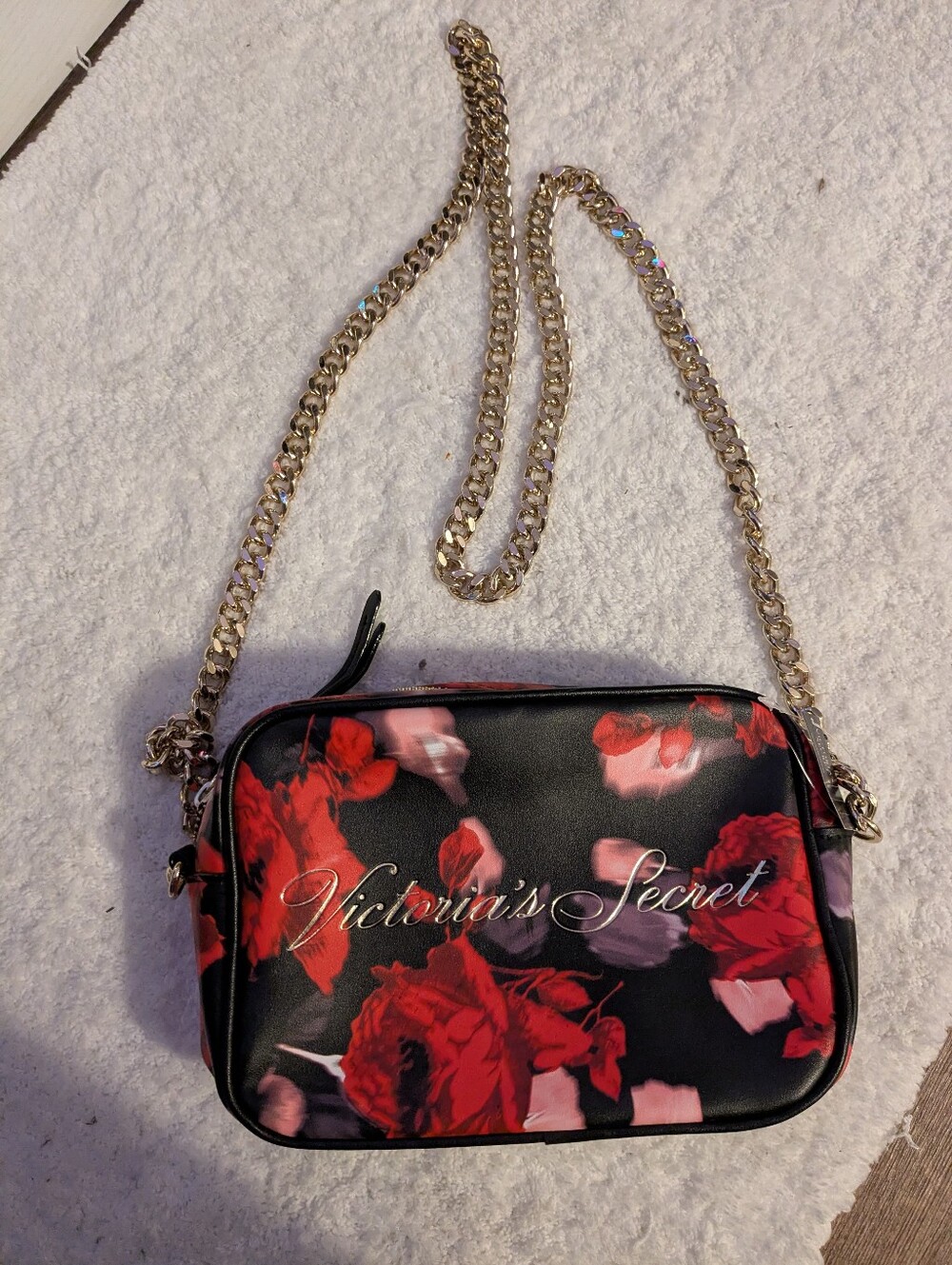 NWT Victoria's Secret Black and Red Floral Chain Crossbody